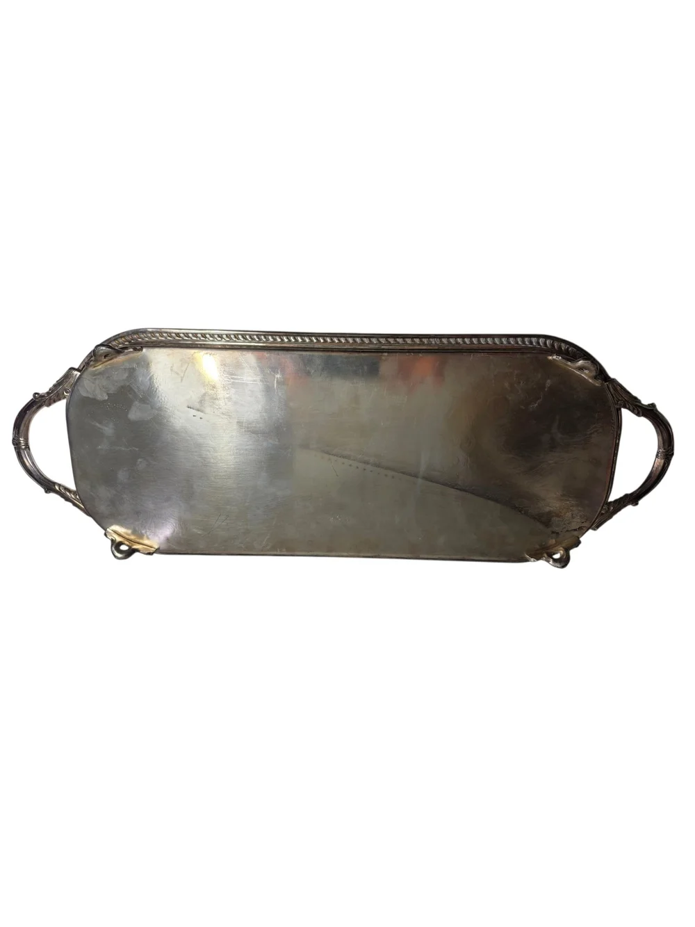 English Silver Silverplate Decorative Serving Tray with Handles